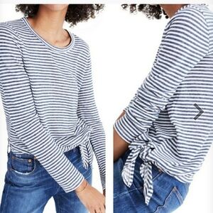 Madewell Women's Side Tide Blue and White Striped Long Sleeve T Shirt Size M